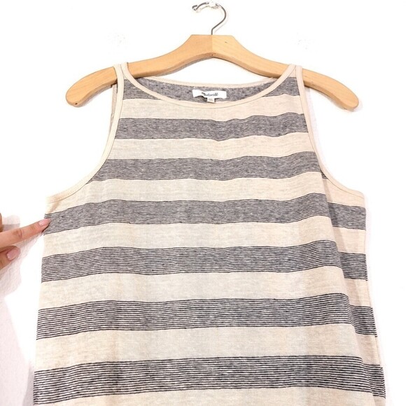 NEW Madewell 100% Linen Modern Stripe Tank Top Natural Gray Stripe Women XS Boho - Picture 3 of 7